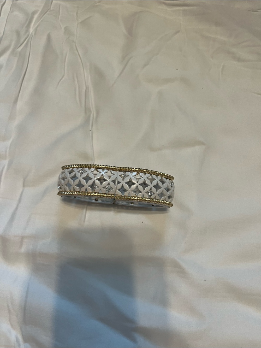 White and Gold Stamped Lattice Bangle Bracelet